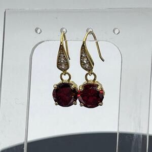Sterling Silver Stamped 18k Gold Vermeil Garnet and CZ Dangle Earrings